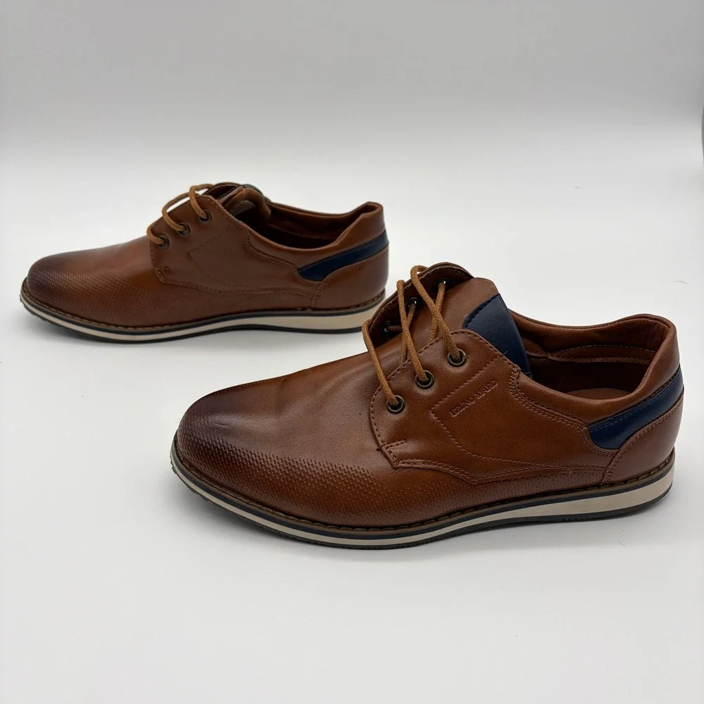 Bruno Marc Boys Tan Brown Navy Lace Up Dress Shoes Oxfords SBOX2332K Size 4